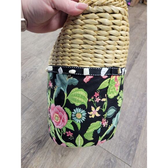 Vera Bradley Straw Beach Bag Tote Seashell Trim Large Fabric-Tie Closure Lined - Picture 6 of 8